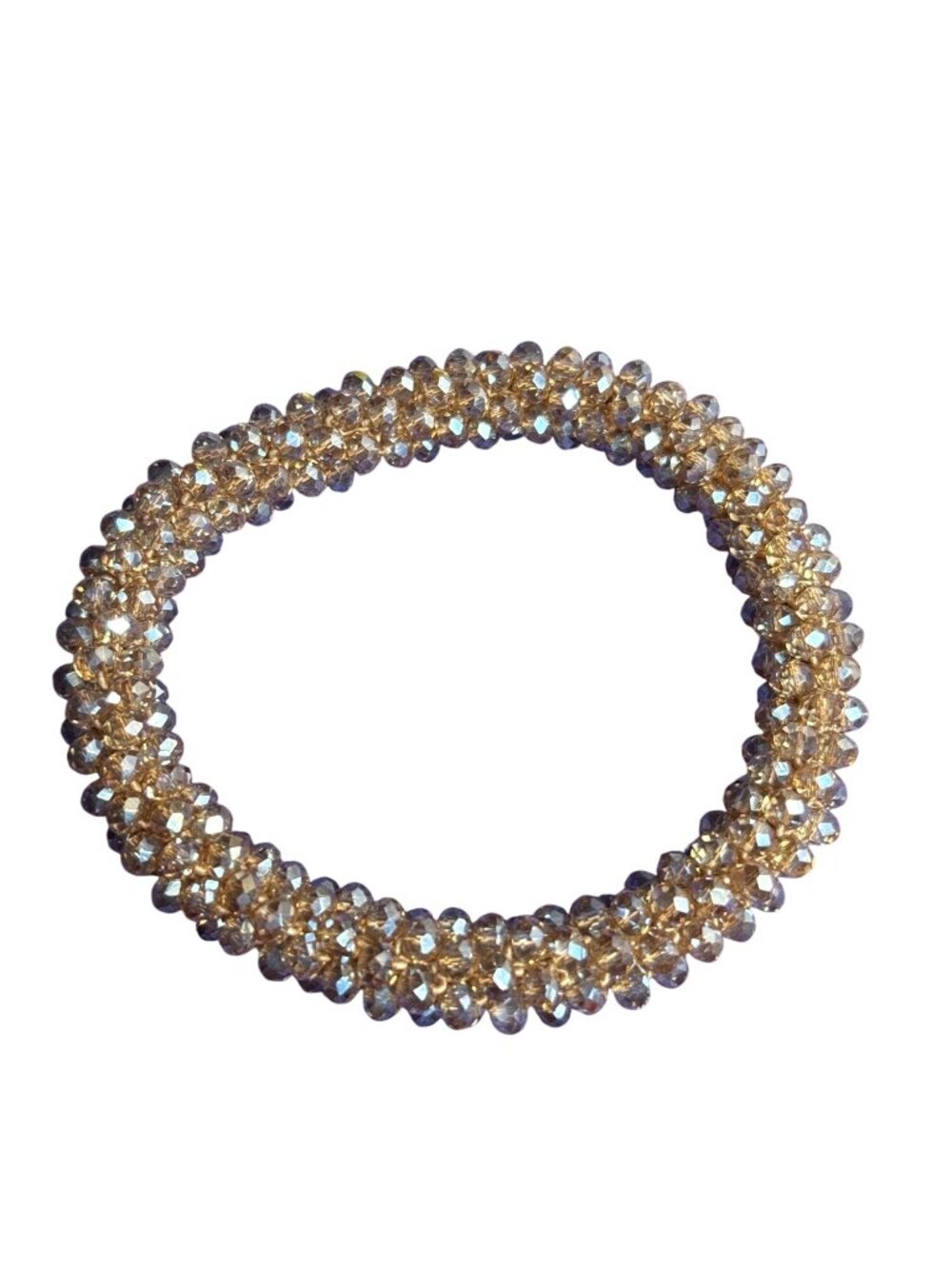 Champagne Glass Faceted Beaded Stretchy Bracelet 6.5 inches Unstretched